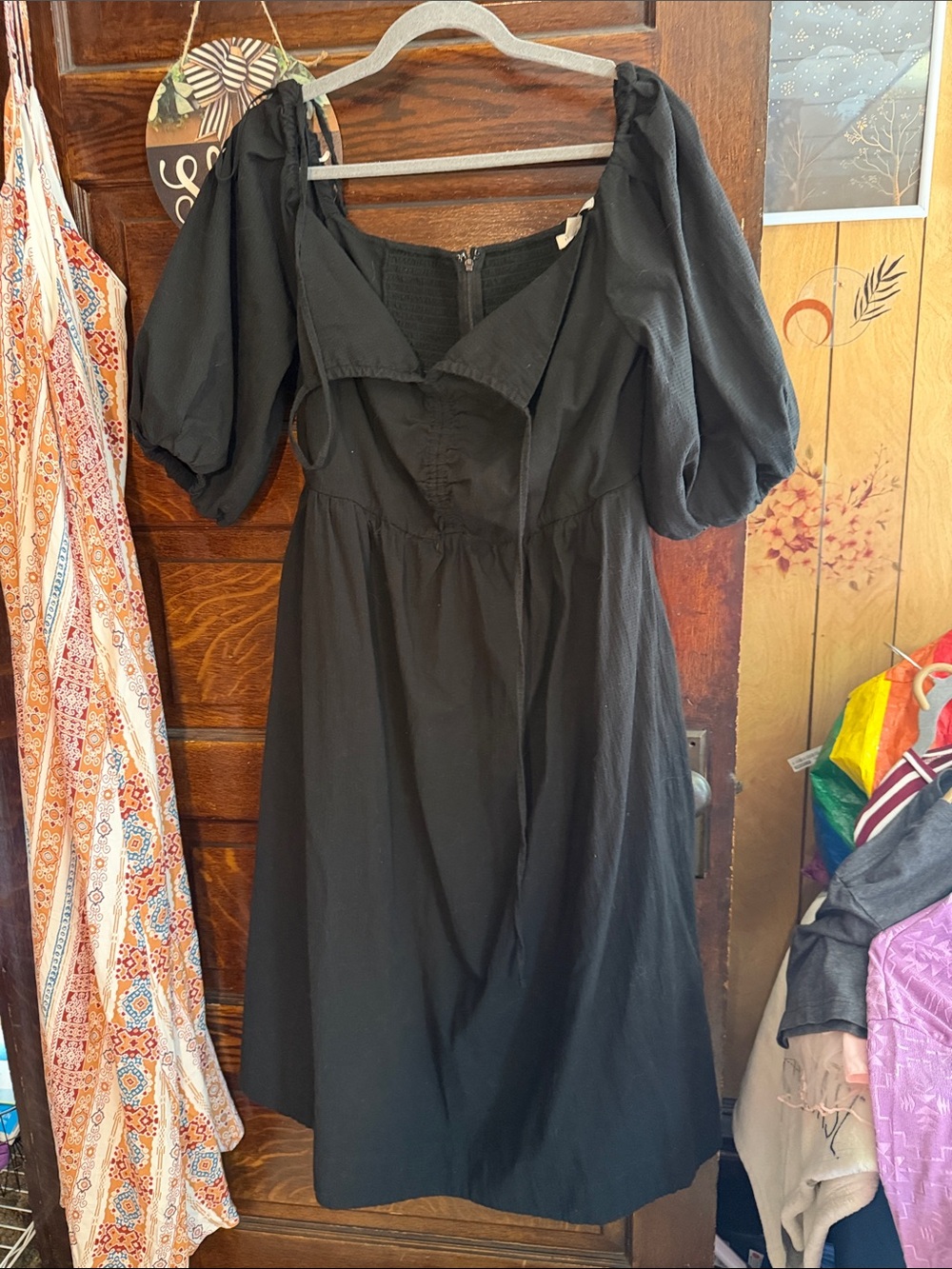 Black Puff-Sleeve Midi Dress - Women XL